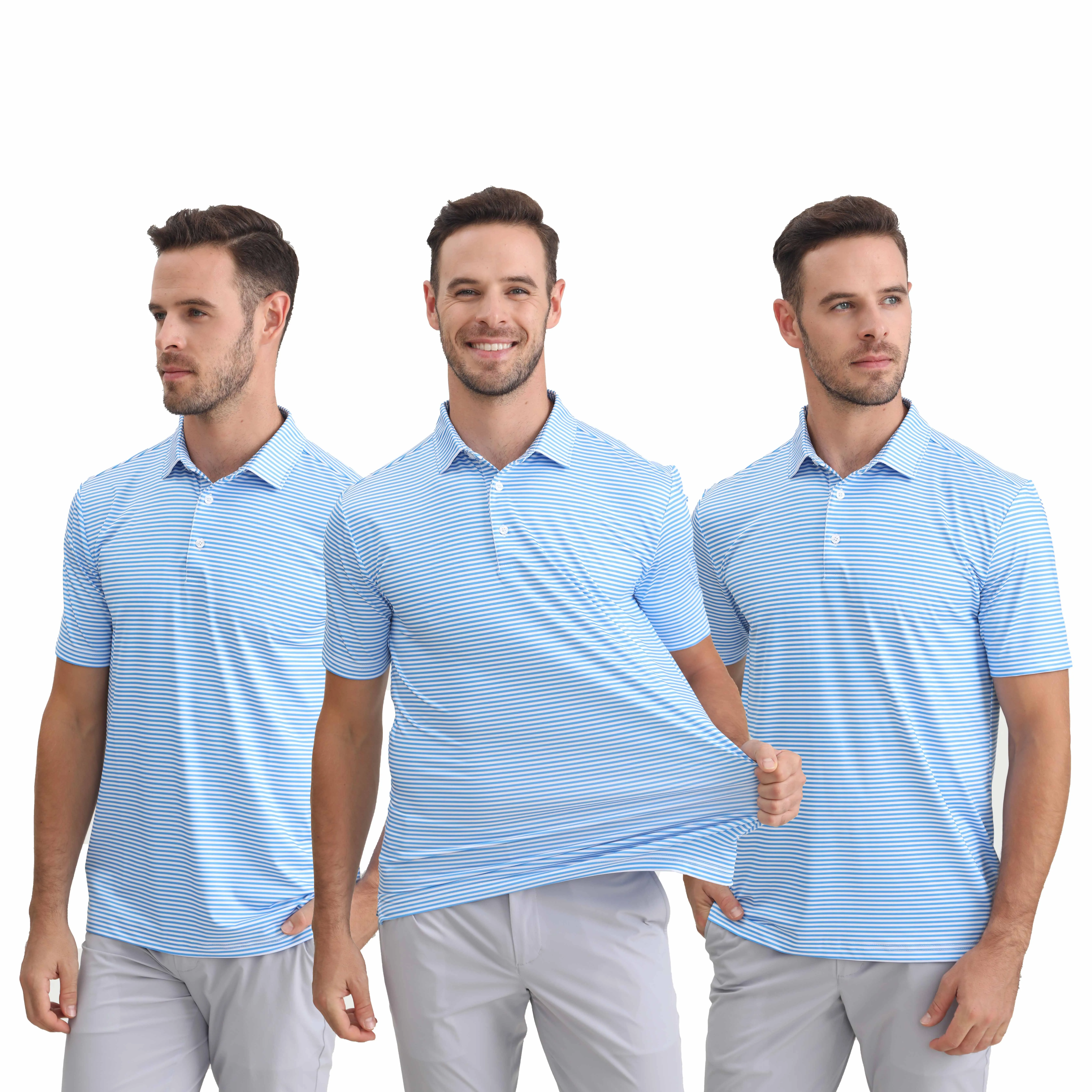Stripe Golf Polo T-shirts Heat-transfer Printing Logo Polyester and Spandex Polo Shirt for Men