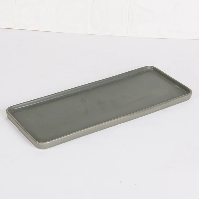 Sample Style Rectangle Dark Gray Color Fruit Salad Plate Porcelain Tableware Cheap Ceramic Dish Plate