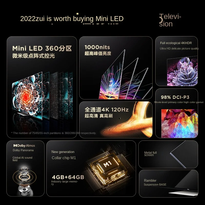 TCL ТВ 75Q10G 75-дюймовый мини вело высокий цветовой гаммы 4K 120 Гц кисти 360 перегородка подсветка ультра-прозрачная защитная пленка для ЖК умный планшетный