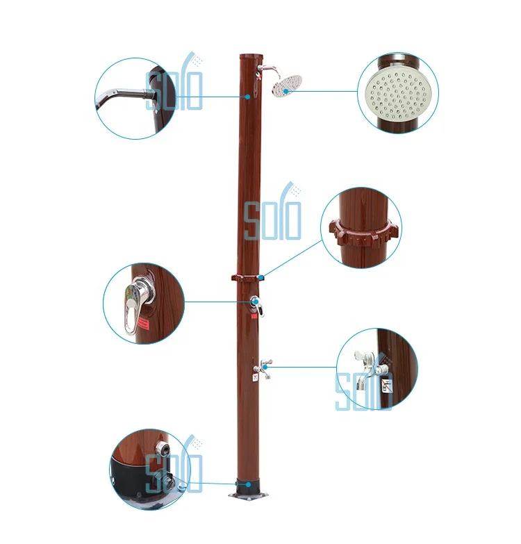 Manufacturer wholesale 2 section metal shower with foot-wash tap solar showers for garden