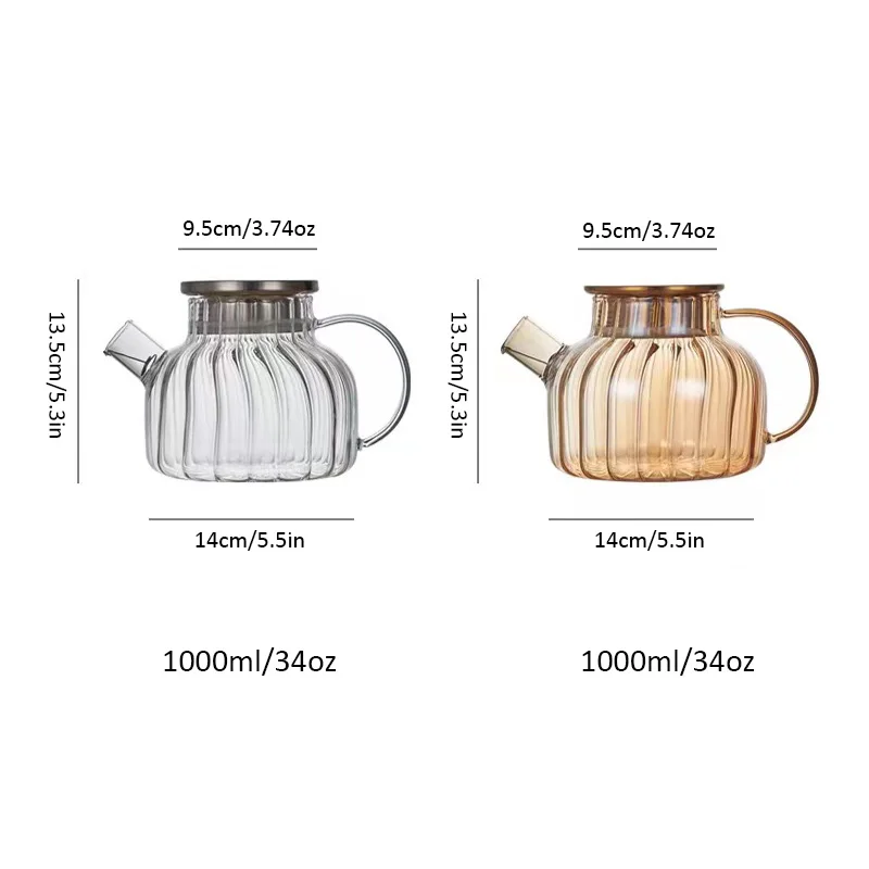 Stovetop Safe Heatproof Glass Teapot Water Pitcher with Stainless Lid and Filter Spout Halloween Pumpkin Striped Glass Juice pot