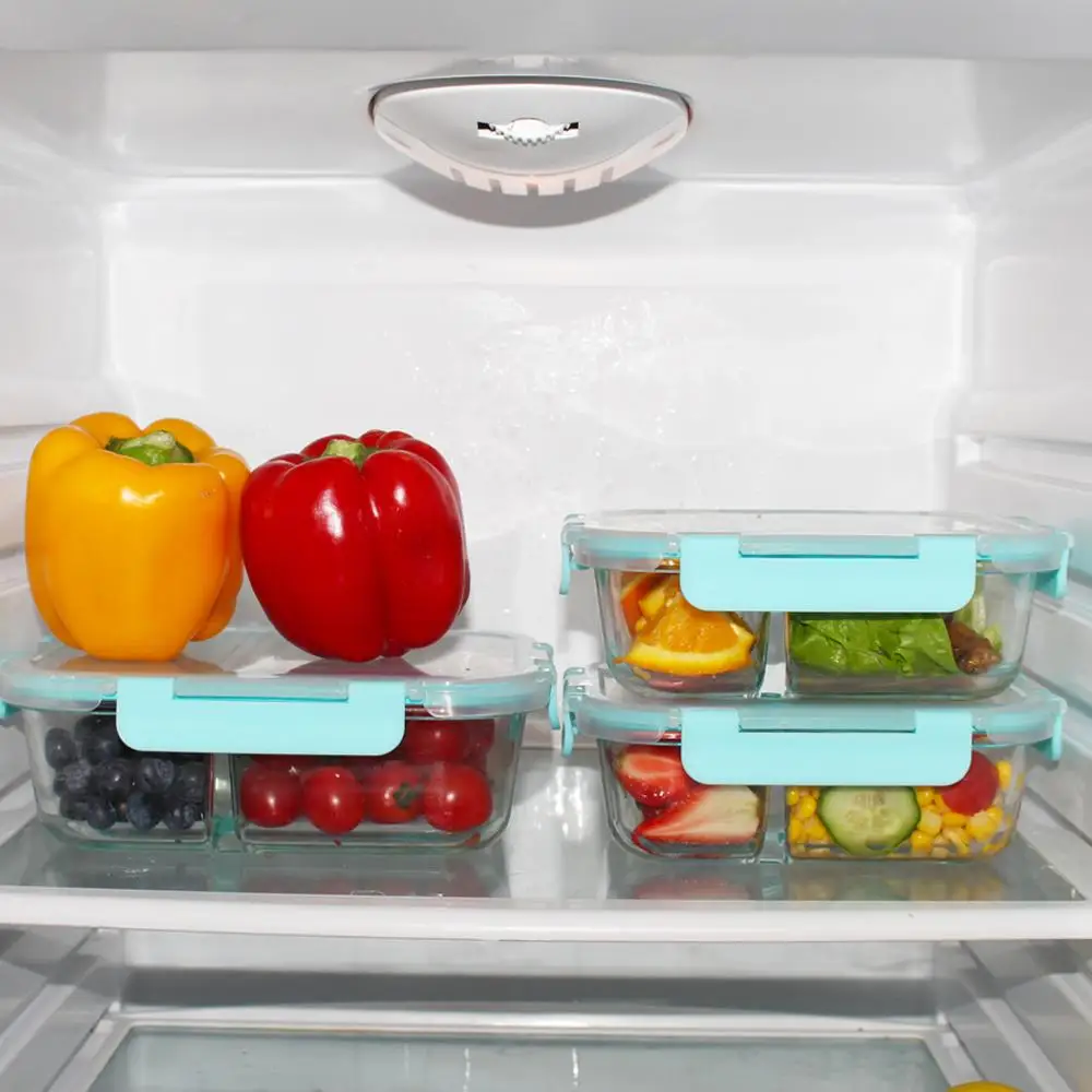 3 Pcs set glass food container divider storage airtight glass food lunch box