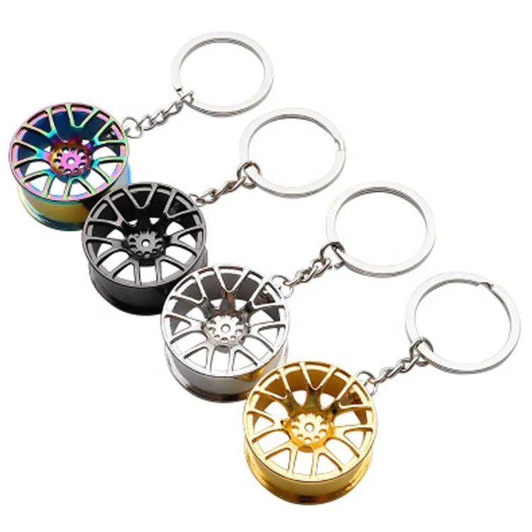 Creative gift 3d car accessories hub metal key ring advertising waist hanging key ring chain link pendant