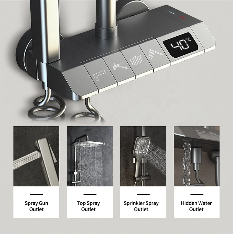 Latest Models New 4 Function Keyboard Piano Keys Exposed Bathroom Mixer Combo Brass Thermostat Shower System Set