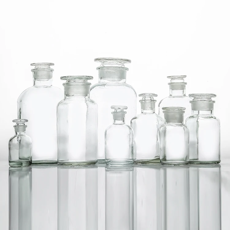 Small 30ml Clear Reagent Glass Bottle with Wide Grinding Glass for Chemical Solid Substance