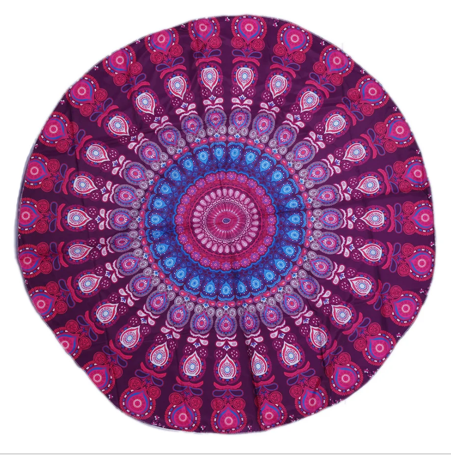 Wholesale custom printed shawl seaside spa towel boho circular round beach towel for beach