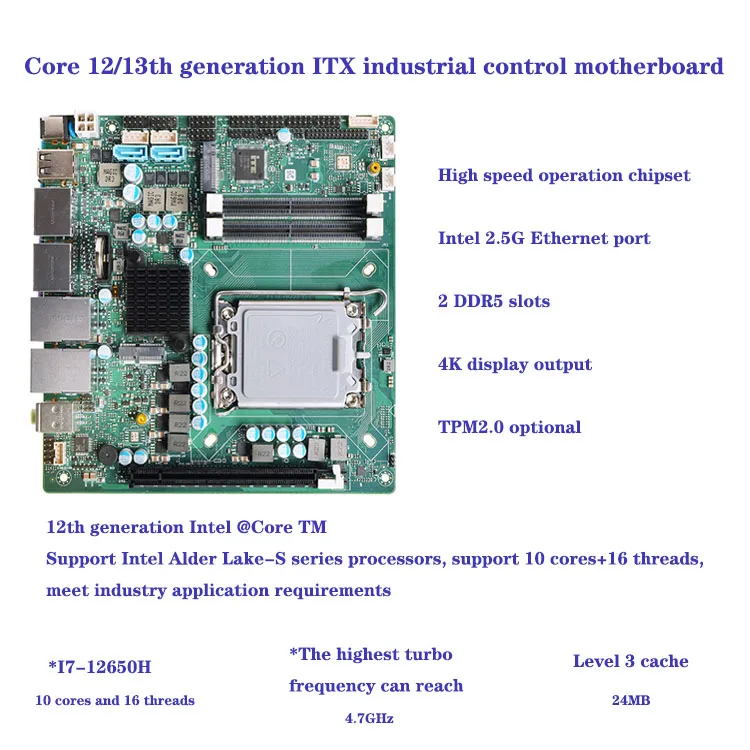 Mini ITX Industrial Mainboard Core 12/13th generation H610 Q670 dual network LVDS for Industrial Automation Digital Signage etc