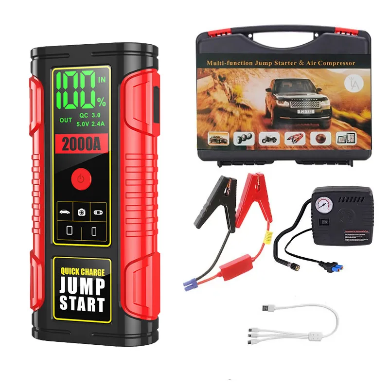 Factory direct sale car booster emergency jump starter power bank car jump start with air compressor jumper starter 12v