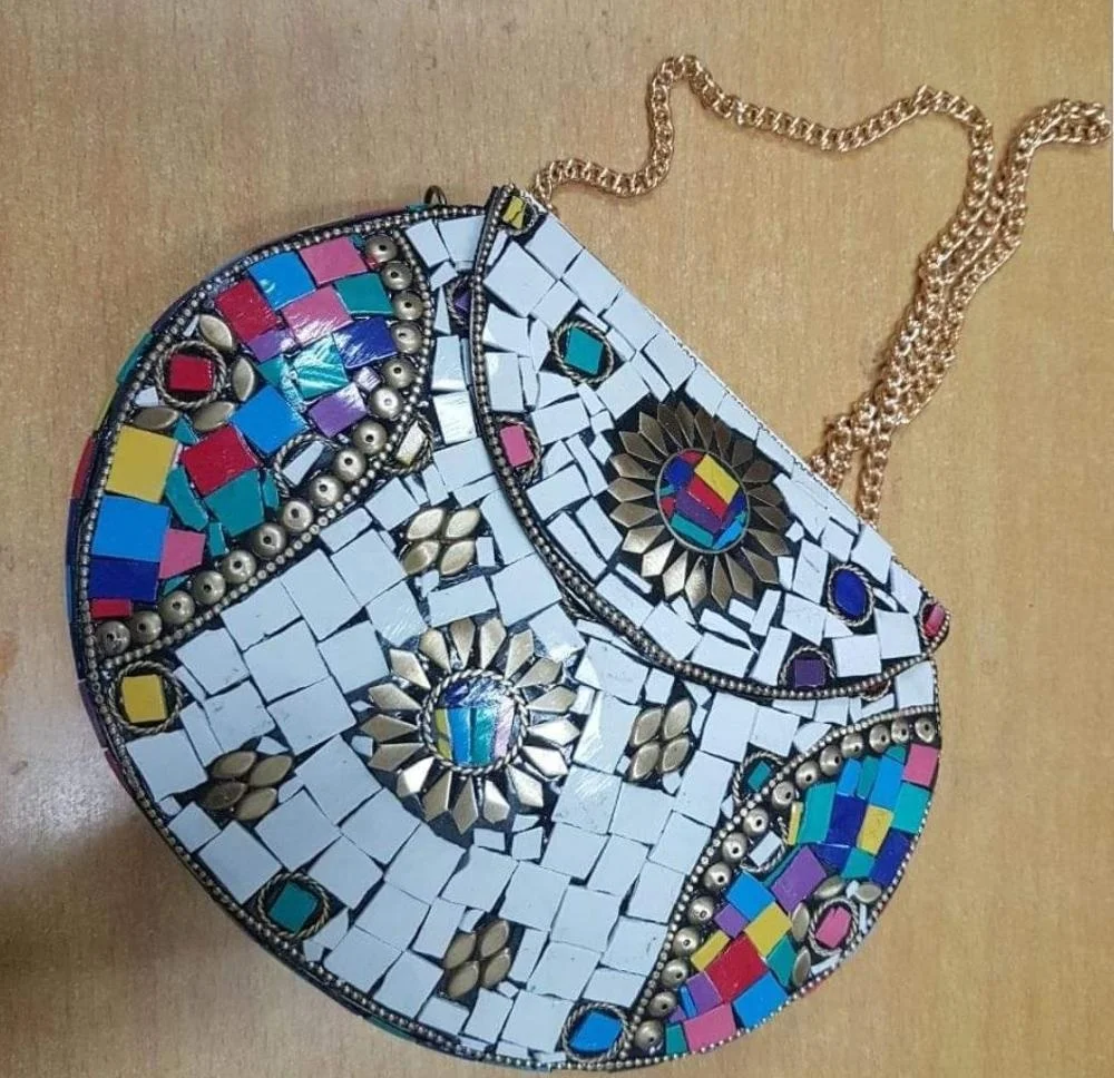 Metal Mosaic Stylish Hot Selling Clutch With Brass Handle
