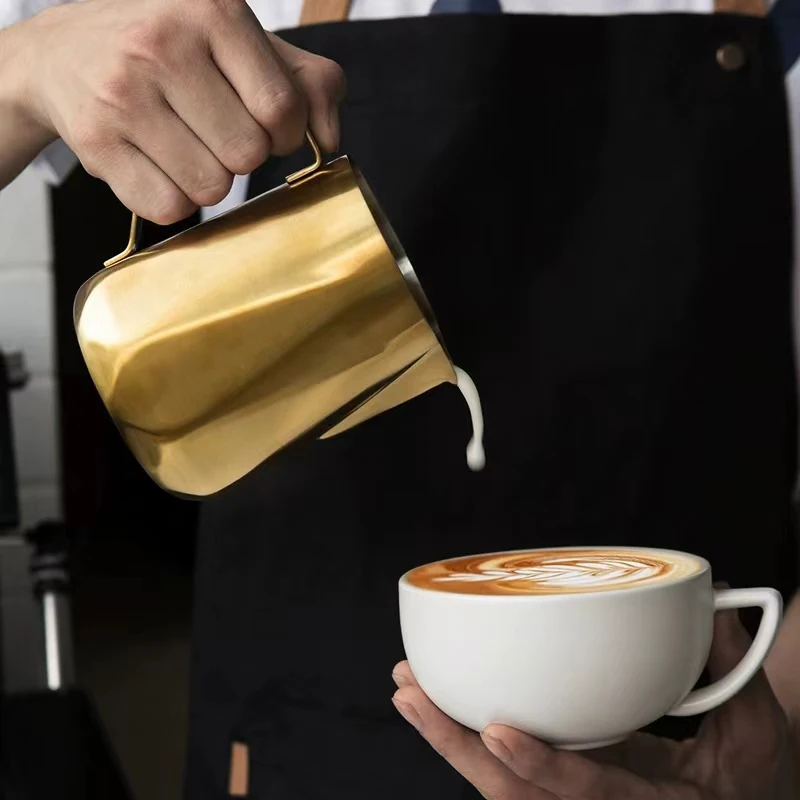 2024 latest hot sale Milk Frothing Pitcher Irregular Edge Design Stainless Steel Milk Frothing Cup 350/600ml