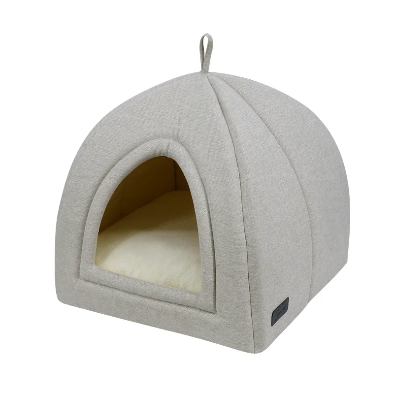 Foldable pet bed luxury cama pra cachorro calming cuccia per cani soft indoor cat cave foldable igloo cat bed