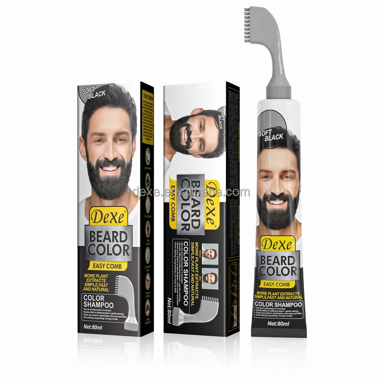Dexe 80ml Hair Beard Color Shampoo for Man Rosemary Plant Exract 5 Minutes 100% Black Cover Beard Shampoo Comb and Brush