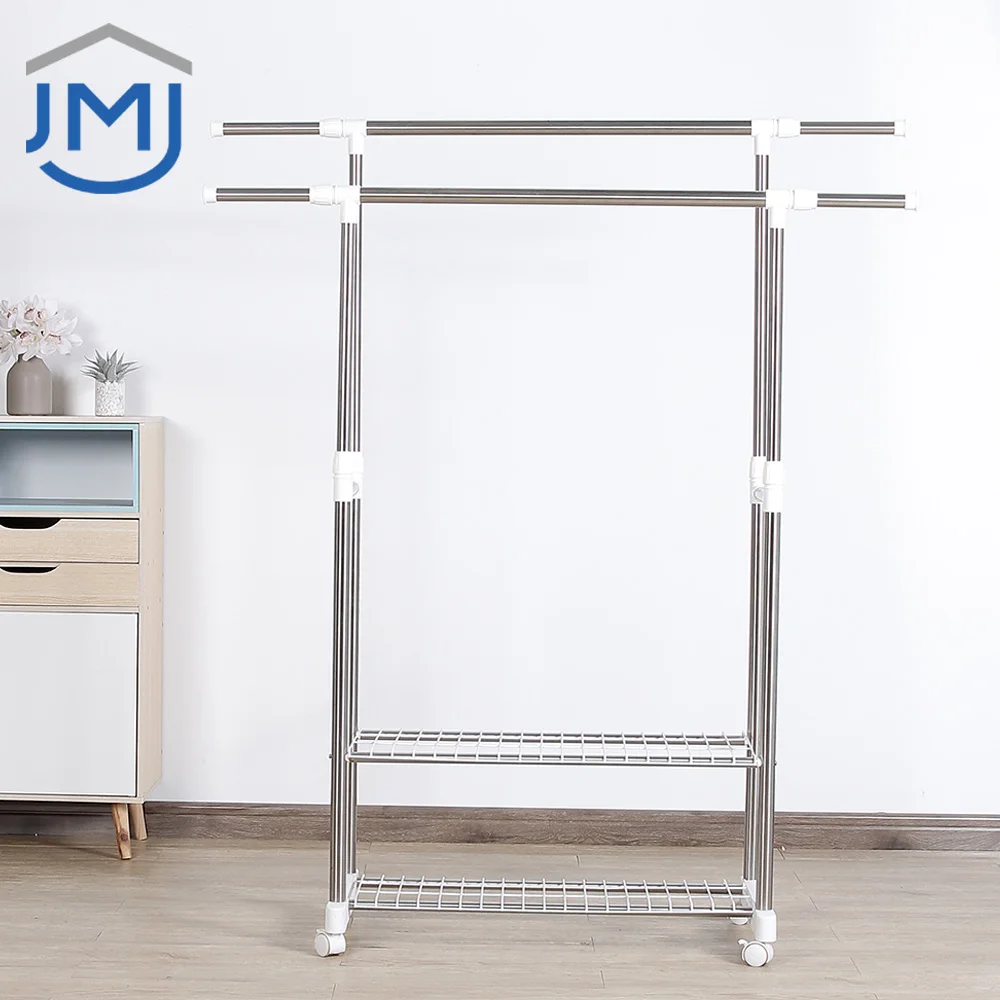 2021 OEM Custom Clothes Stand Hanger with Wheels Stainless Steel Clothes Rack