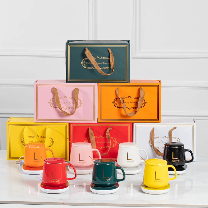 Hot Sale Custom Logo USB Office Home Gift Smart Ceramic Warmer Cup Heater Heating Pad Temperature Control Water Coffee Mug Set