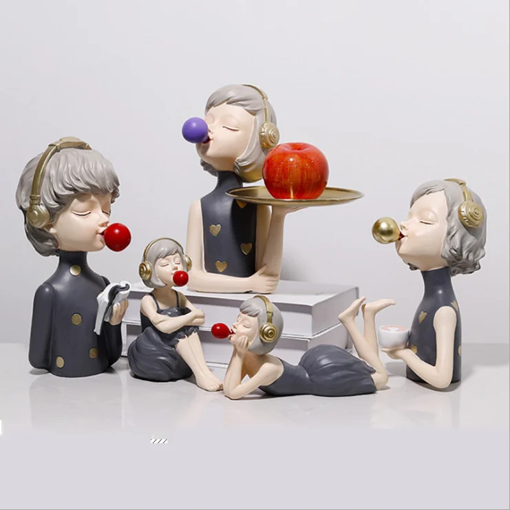 
Cute girl with headphone light luxury home desktop creative ceramic crafts ornaments for home decor 