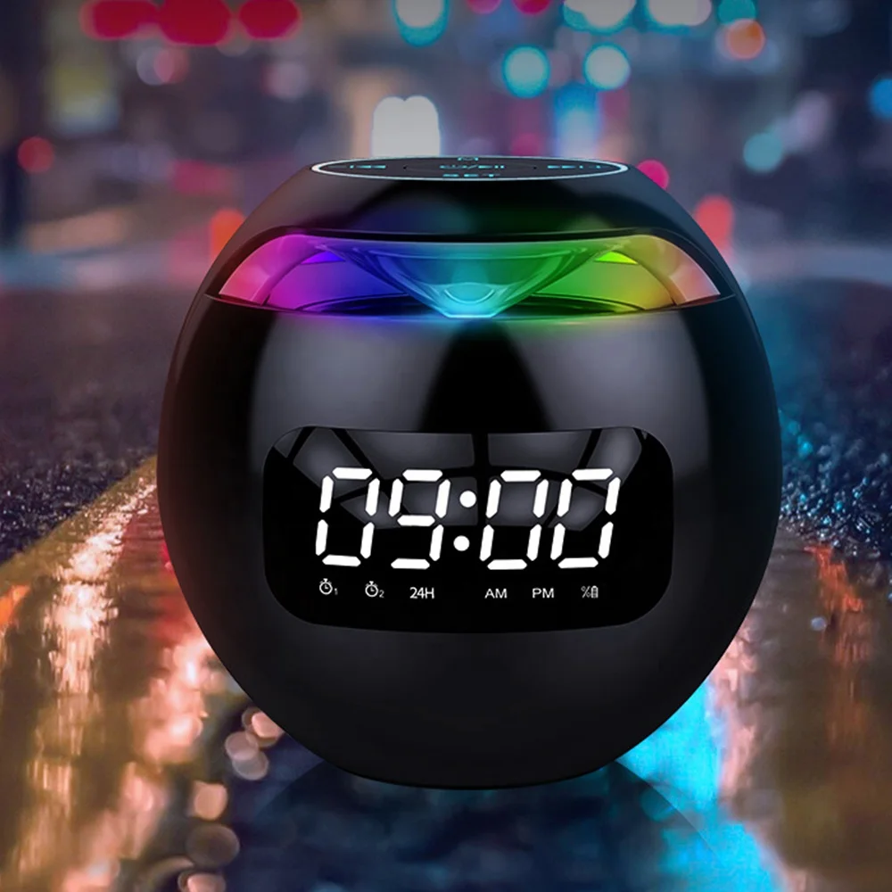 Wireless Speaker BT Mini Portable Colorful Lights Hifi Loudspeaker with LED Display Alarm Clock TF Card MP3 Music Play