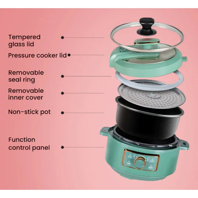 Okicook 2.8L Mini Household Multifunction Electric Pressure Cooker Non-Stick Coating Inner Pot Hot Pot