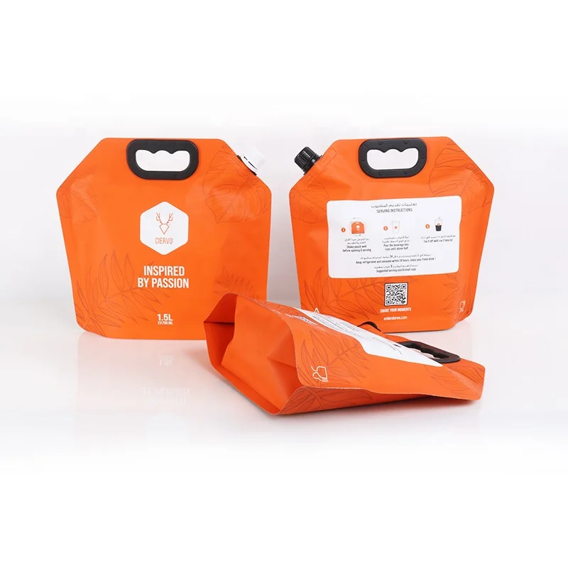 Recyclable big stand up fruit juice bag thick plastic liquid packing spout pouch bag