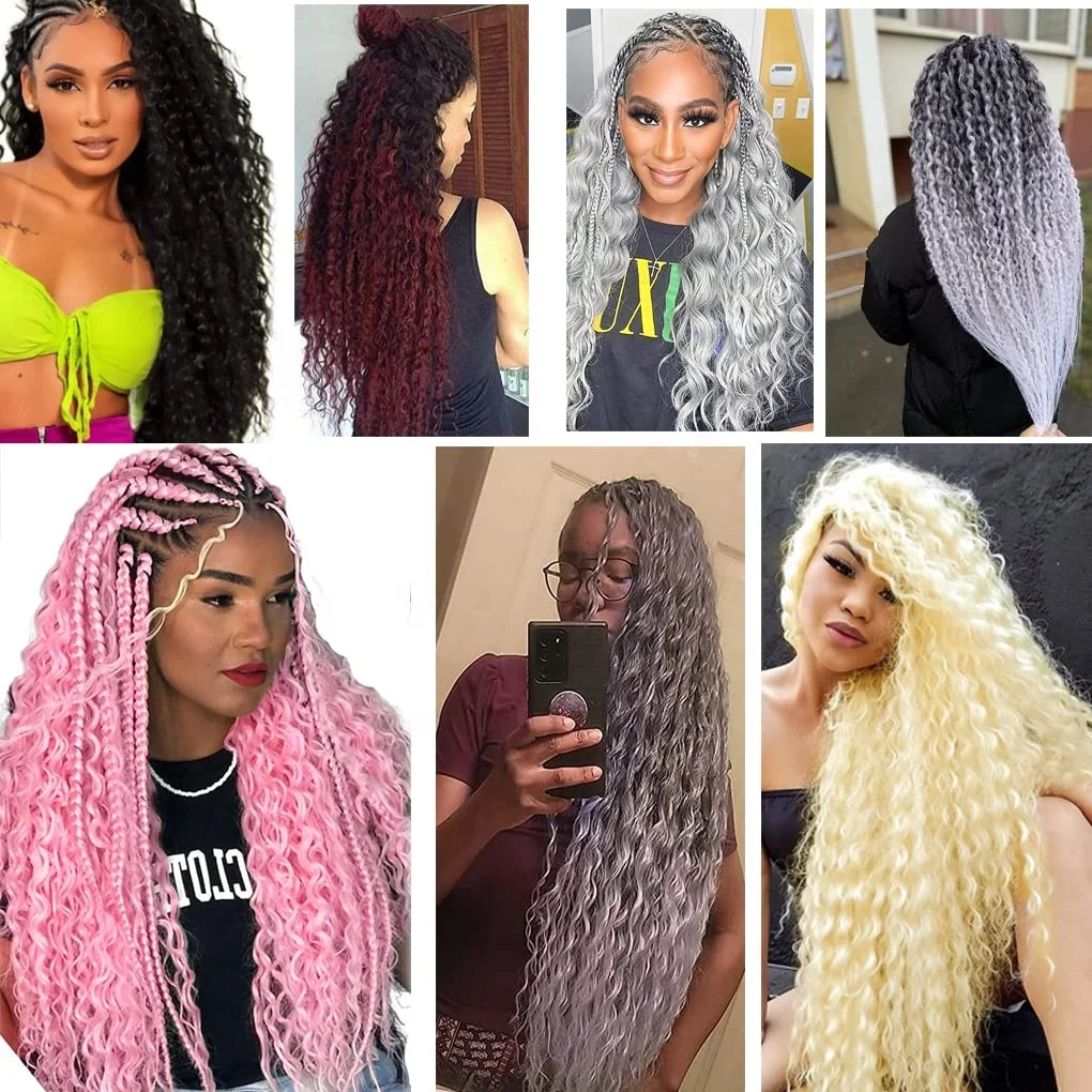 G&T Deep Wave Crochet Hair Extensions for Black Women Synthetic Ocean Wave Curly Braiding Hair Dyed Single Weft Wig
