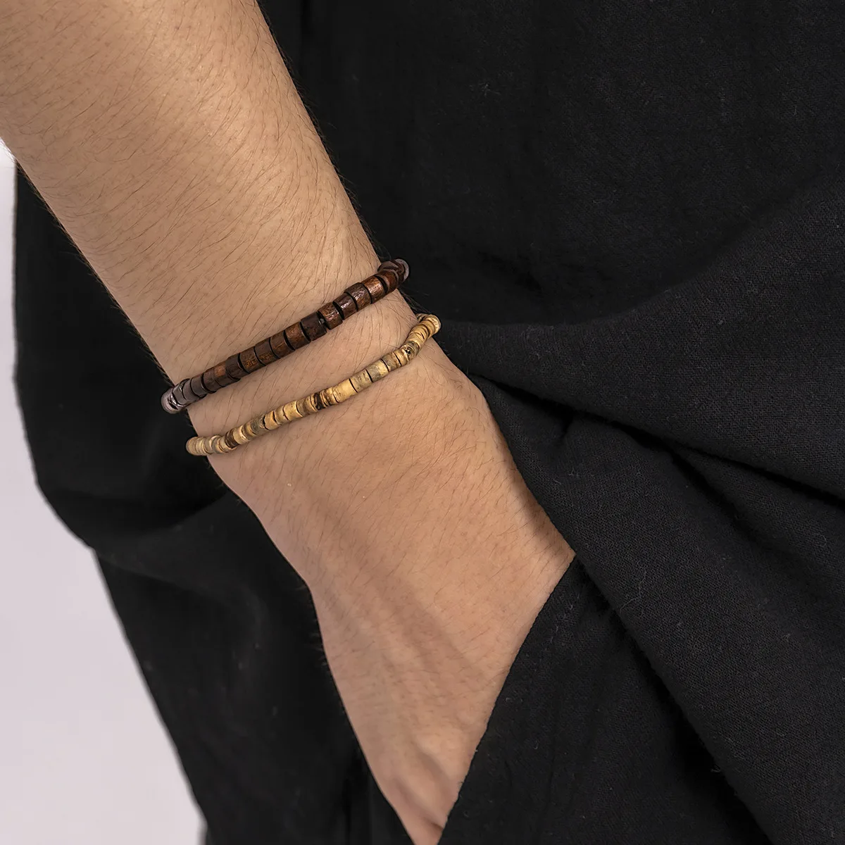 New Arrival Street Vintage Mixed Color Wooden Bracelet Stitching Fashion Wood Beaded Bracelet For Men