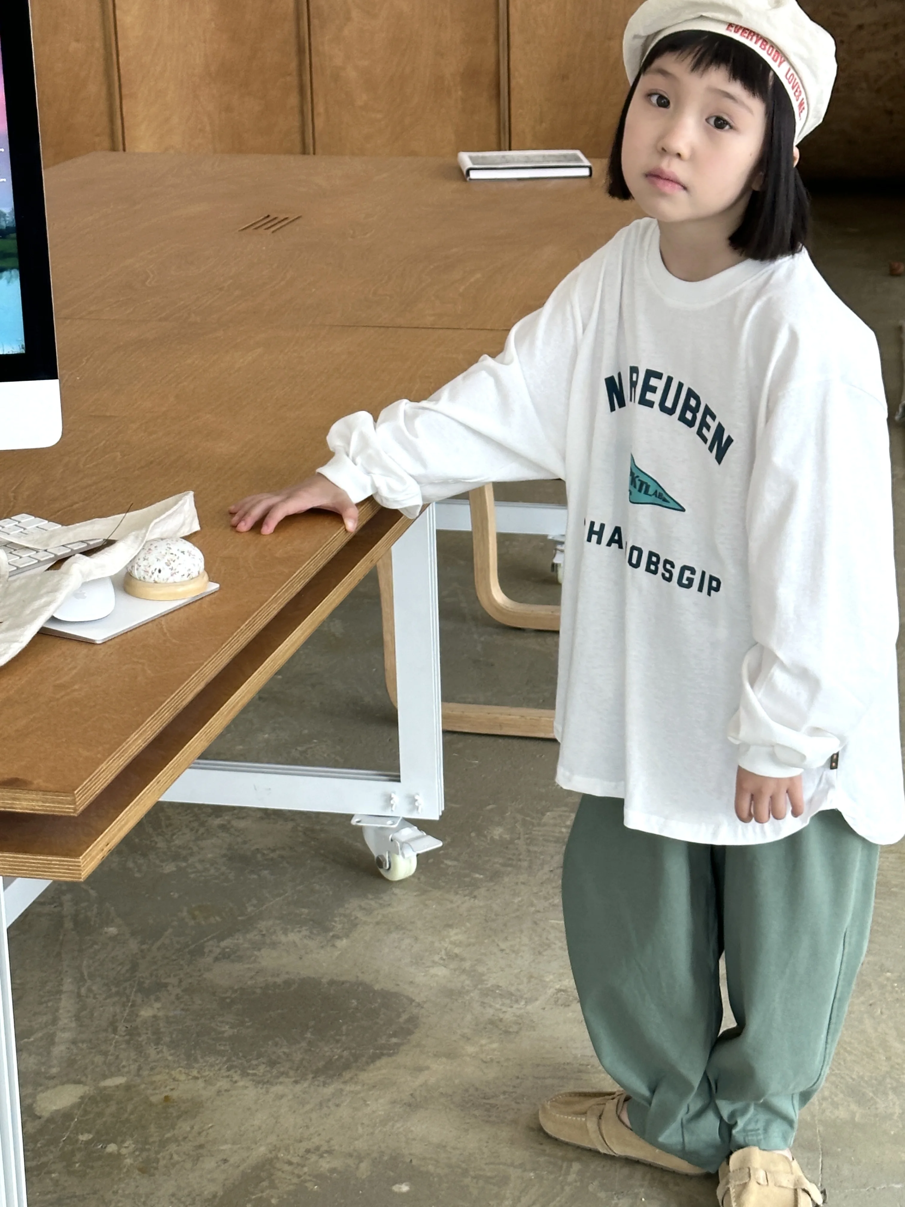 Kids Wear Wholesale Oversize Long Sleeve Girls Blank Peter Pan Collar Printed T-shirt For Girls