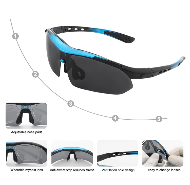 New Men Cycling outdoor Bicycle Bike UV400 Sports Sun Glasses with 5 pair lens