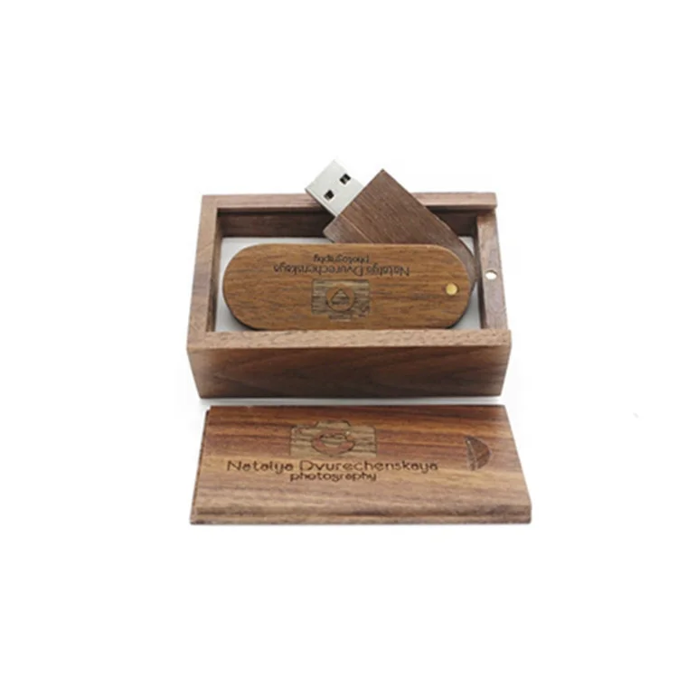 Rotating wooden U disk 32g exhibition gift creative rotating bamboo U disk lettering laser logo