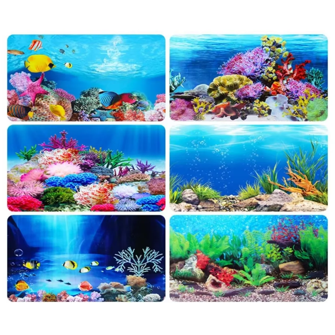 Wholesale Aquariums Accessories Double-sided Landscape Sticker Poster Fish Tank 3D Ocean Sea Plant Background Sticker Decoration