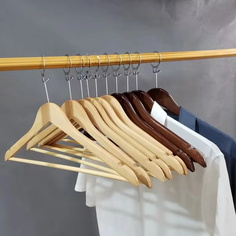 Factory Direct Sale Solid Wooden Hotel Hanger Wooden Clothes Hanger With Anti-theft Ring
