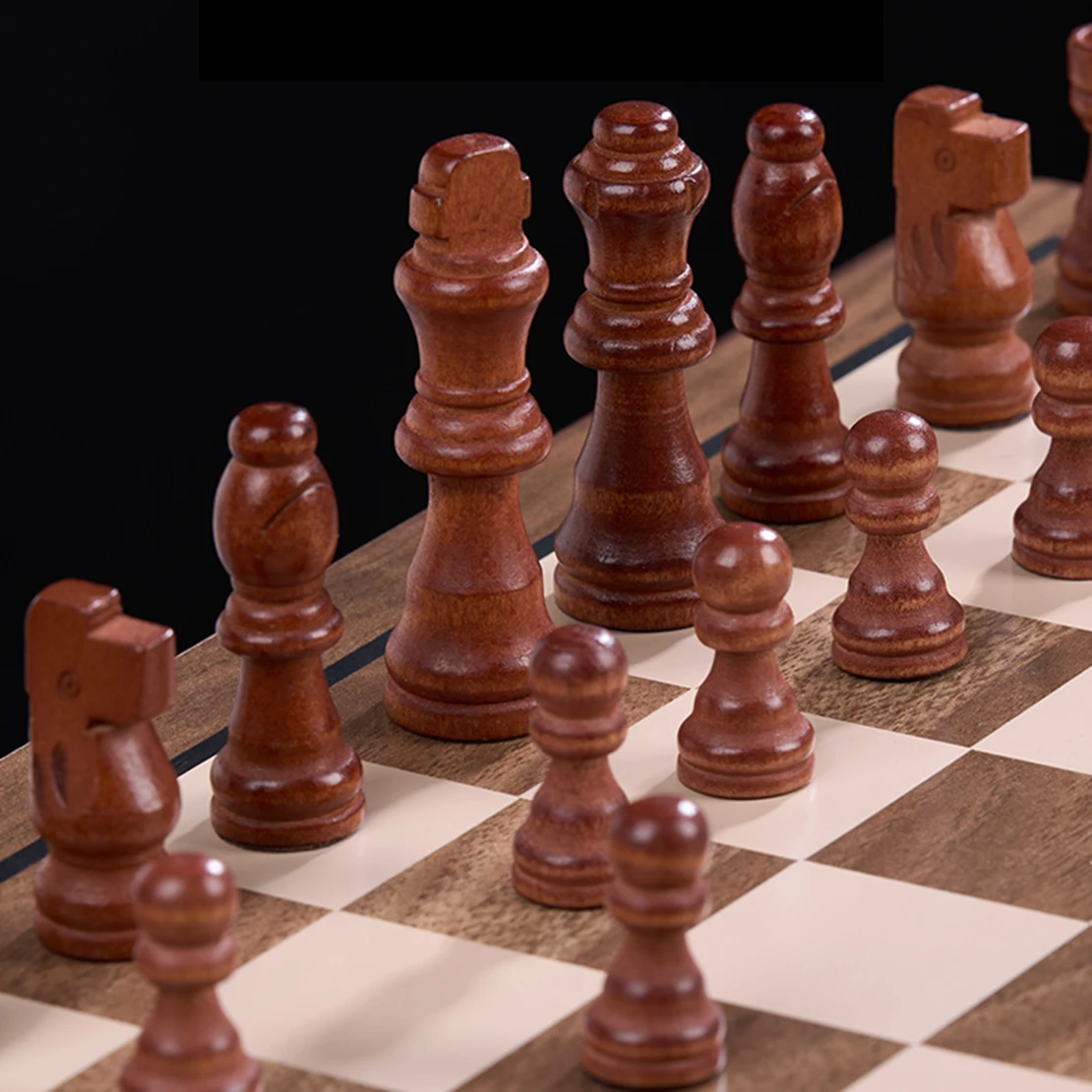 15' Magnetic Wooden Chess Game Set Folding Board Chess Pieces Storage Slots Chess Set for Beginners Kids Adults