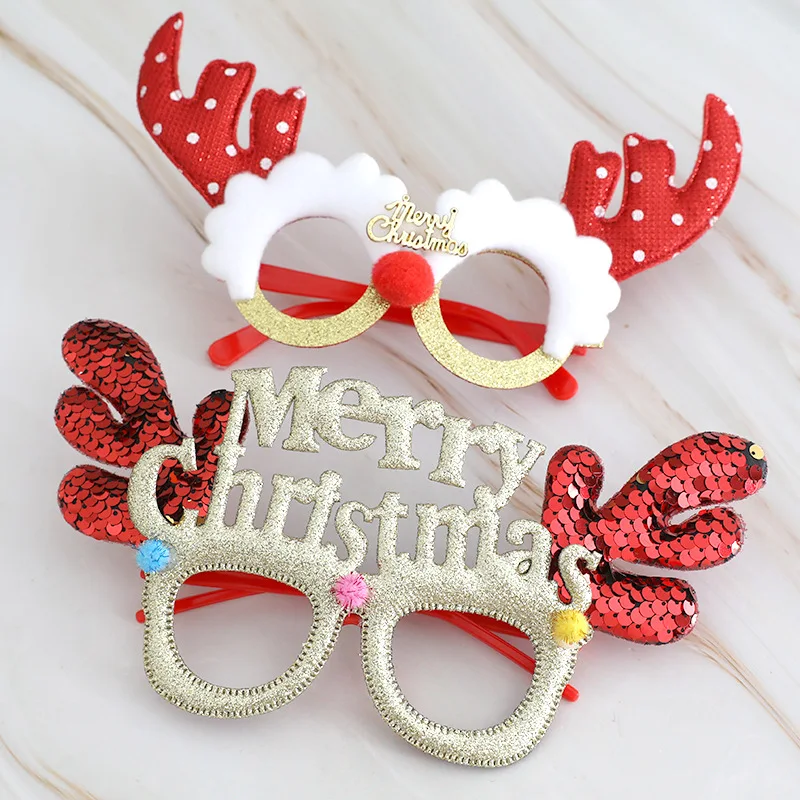 AOQI Custom New Christmas Accessories Glasses Children Antler Sequins Christmas Party Glasses For Adult