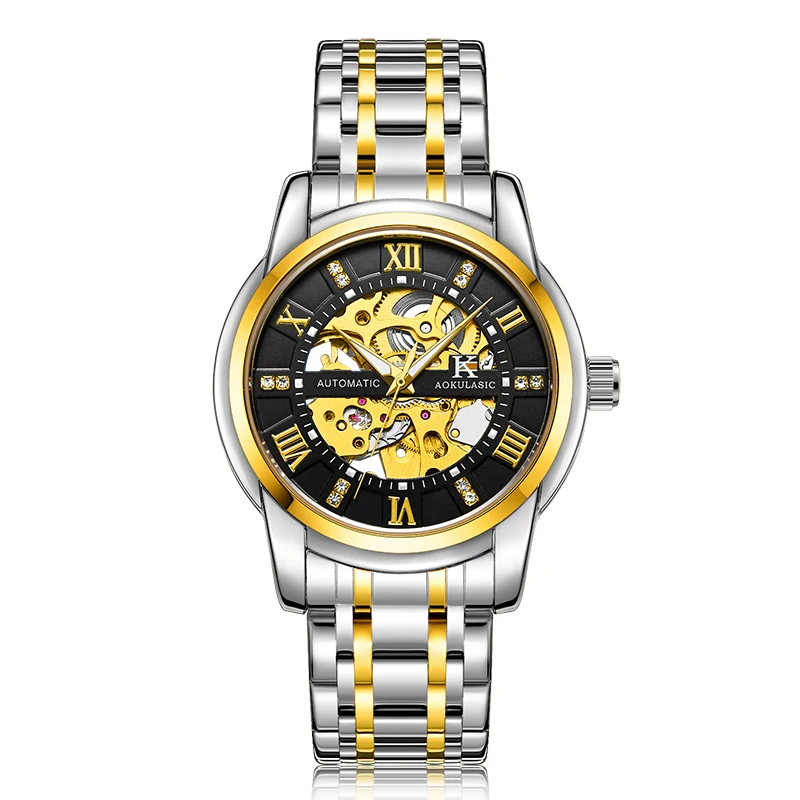 AOKULASIC G5066 Watch Men Skeleton Automatic Mechanical Watch Gold Skeleton Vintage Mens  Watch Top Brand Luxury