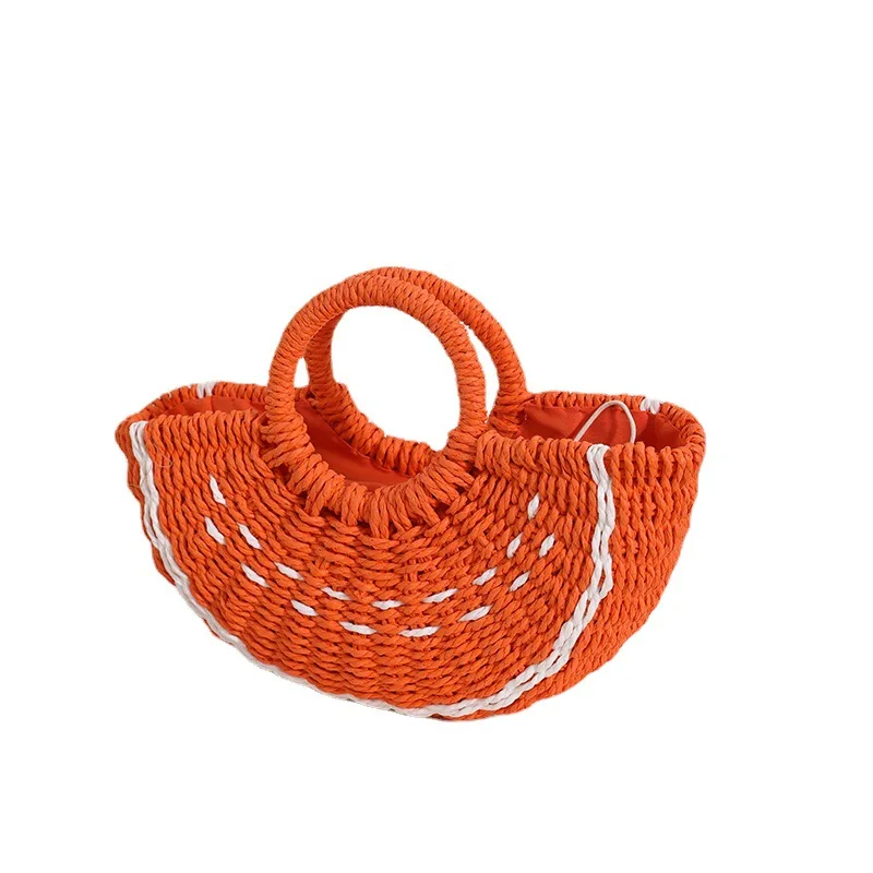 Candy color watermelon hand-held straw bag New cute fruit woven bag seaside holiday beach bag