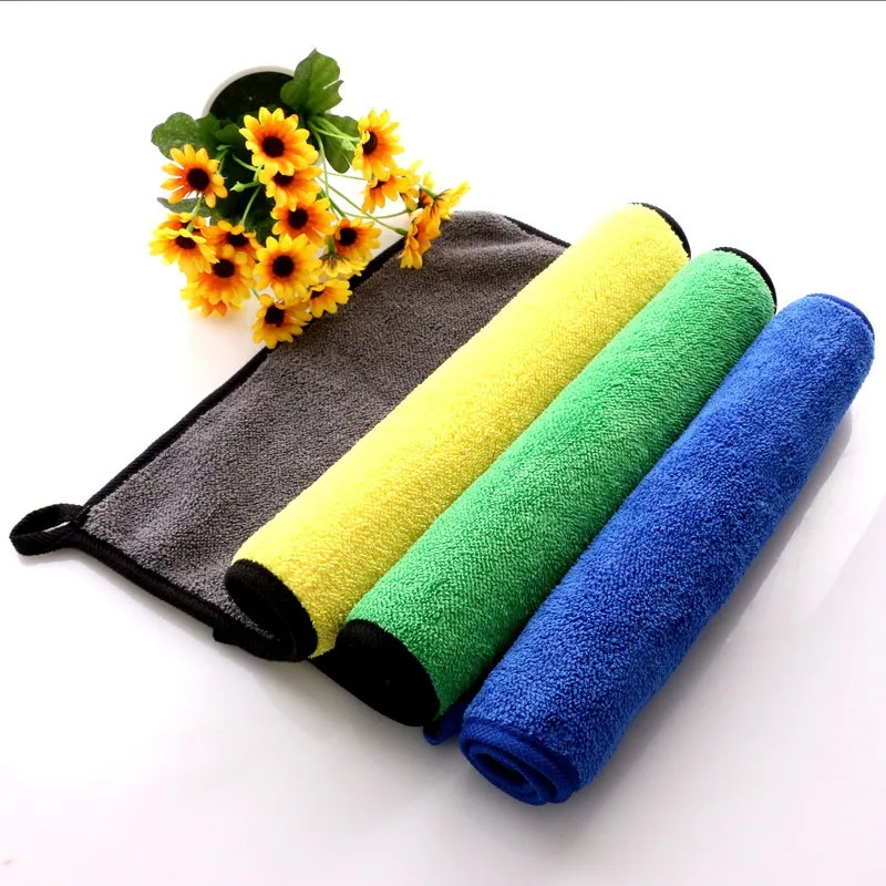
Amazon customized log tag label microfiber towels china coral fleece car towel with loop 