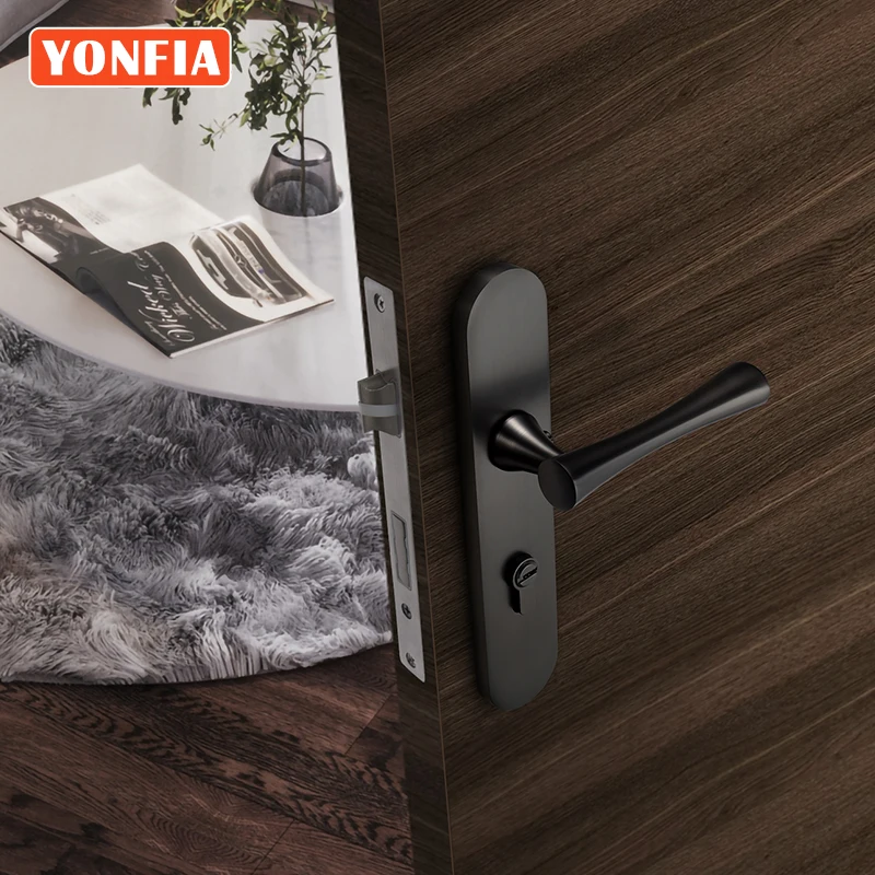 YONFIA 803509 Black Universal Security Door Handle Furniture Hardware Simple Bathroom Toilet Lock door handle lever on plate