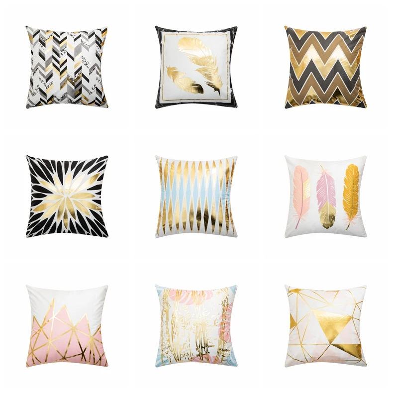 Luxury Plush Bronzing Cushion Cover Square Modern Throw Pillow Case Cushion Cover