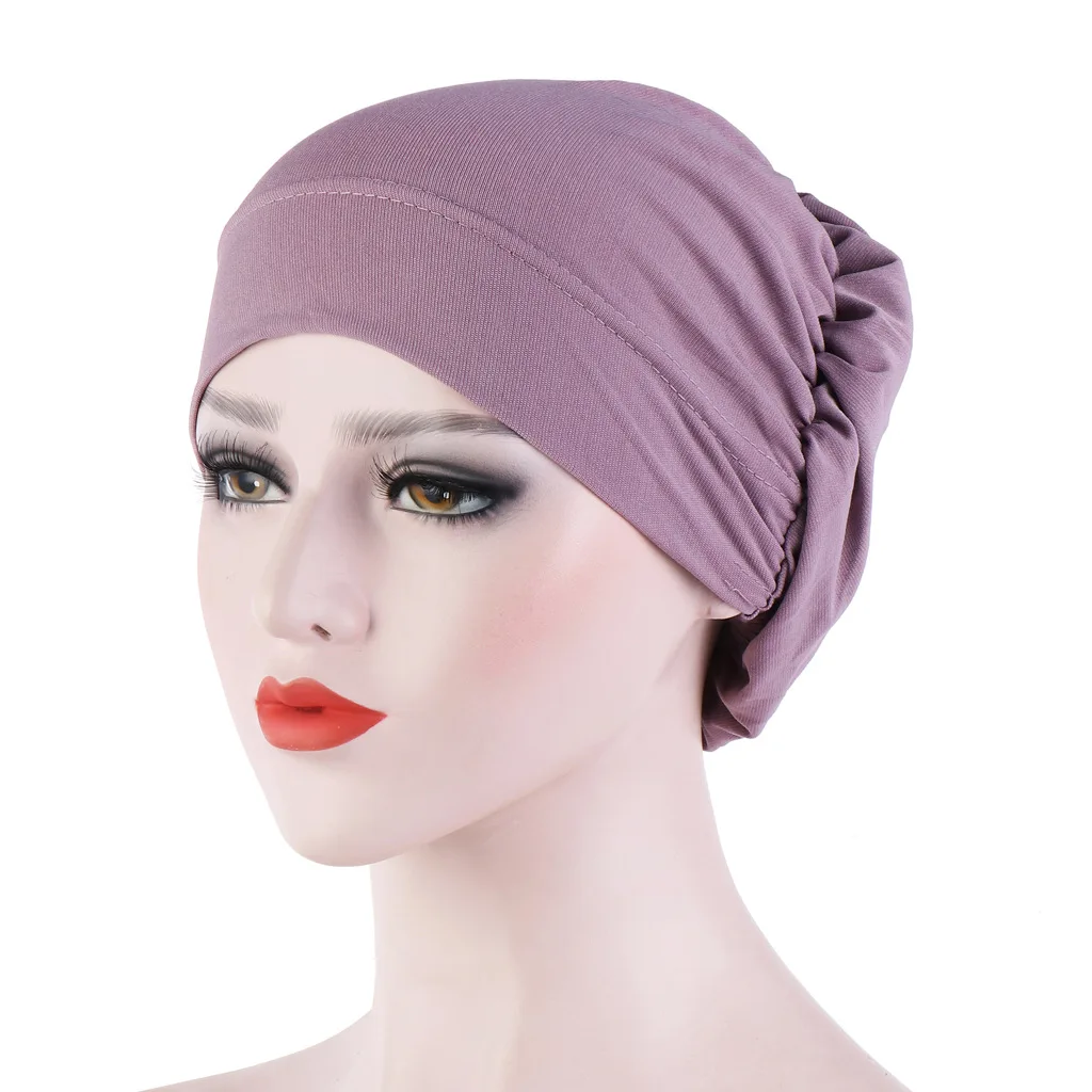 New Fashion Solid Color Bonnets With Head Wrap Women Turban Muslim Hat Bonnets