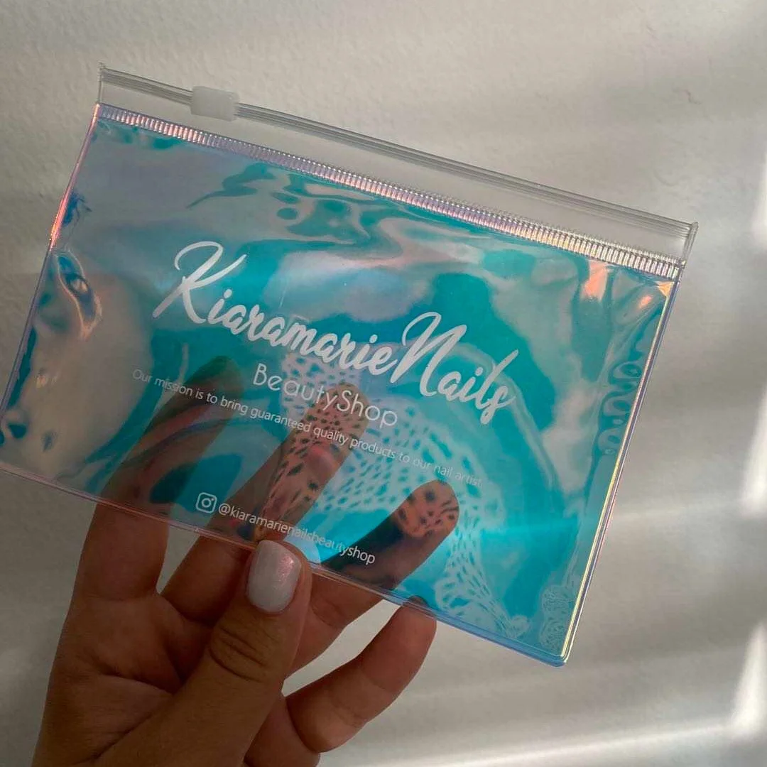 
customized logo clear transparent plastic pvc eco-friendly zipper holographic cosmetic zipper bag 