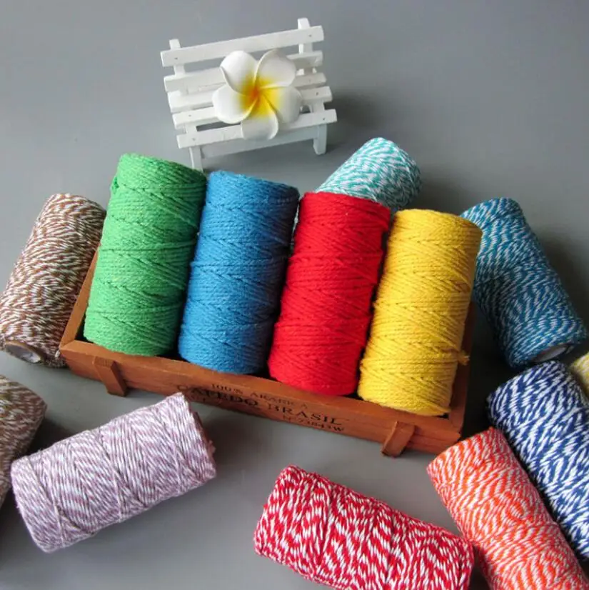 Colorful Braided 2MM DIY 100% Cotton Cord for Gift Package 100 Meters per Roll Handmade Knitting Thread