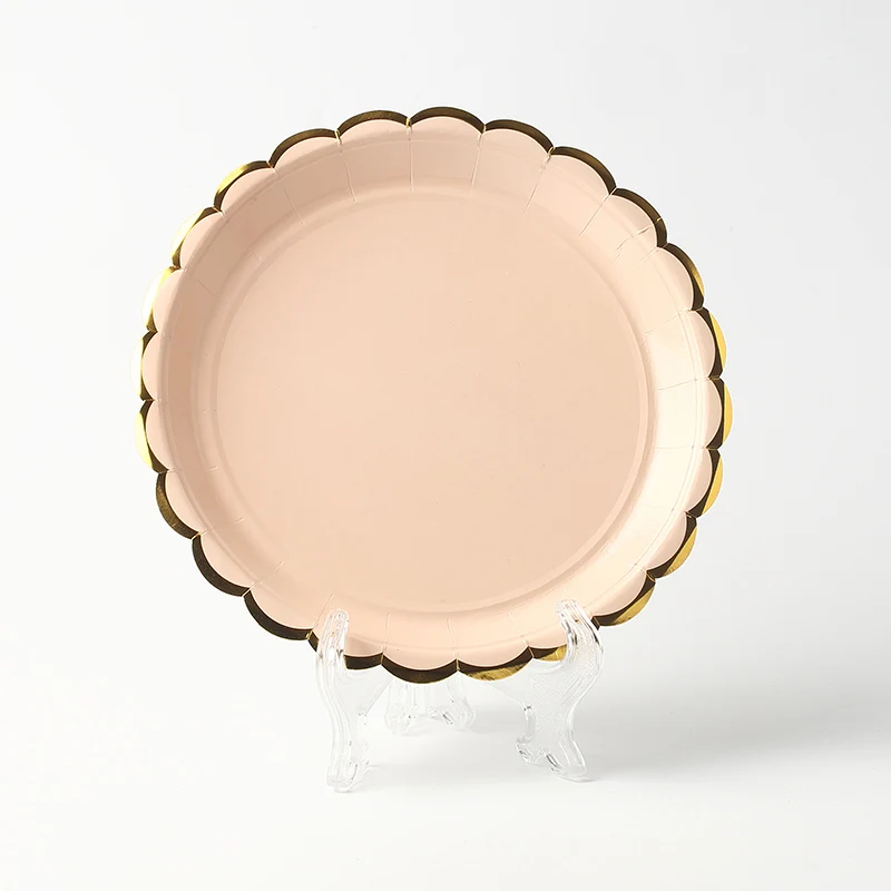 Biodegradable custom printed paper plate gold sliver foil rose gold disposable paper plate for dinner dish plate