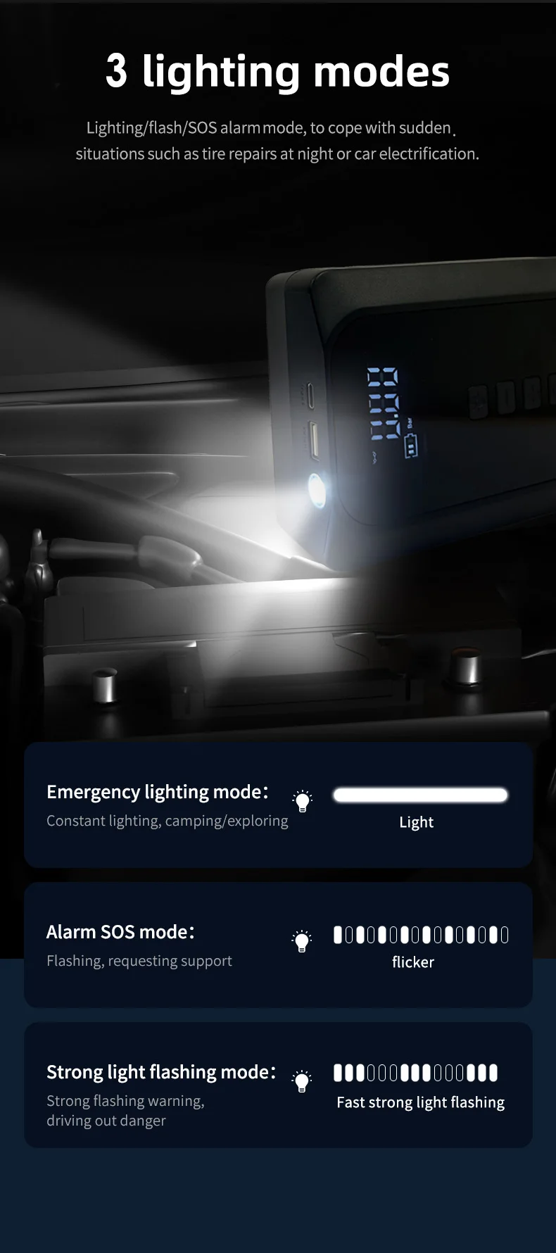 High power 4-in-1 6000mah power bank jump starter booster air pump with flashlight jumper cable