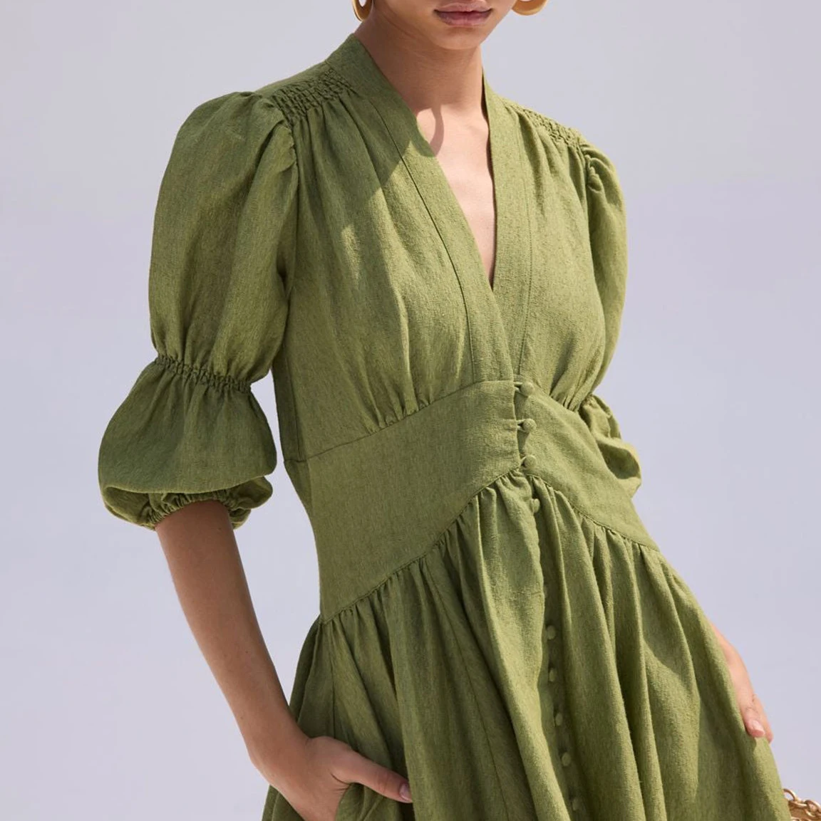 Custom High Quality Ladies Elegant Midi Long Cotton Linen Dresses For Women