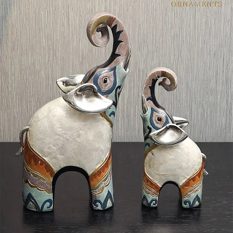 Luxury high end elephant Hotel Living room nordic corner resin cameo shell sculpture for wine cabinet