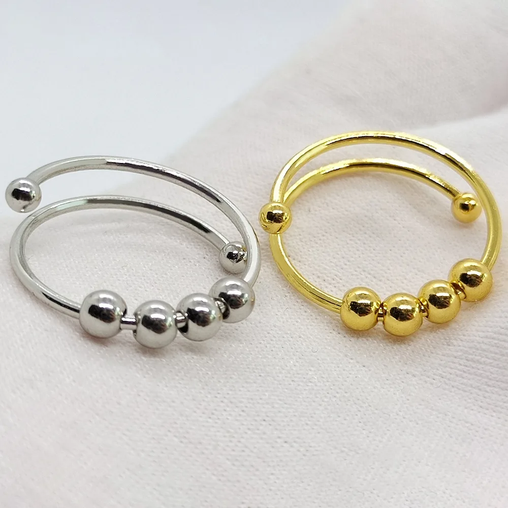 Stainless Steel Copper Jewelry Spinning Fidget Rings Frosted Gold-Plated Spin Ball Spinner Open Adjustable Anxiety Ring