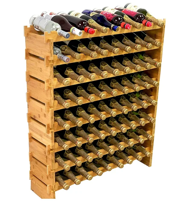 Pine wood stackable modular display wine rack storage rack floor to ceiling wine rack