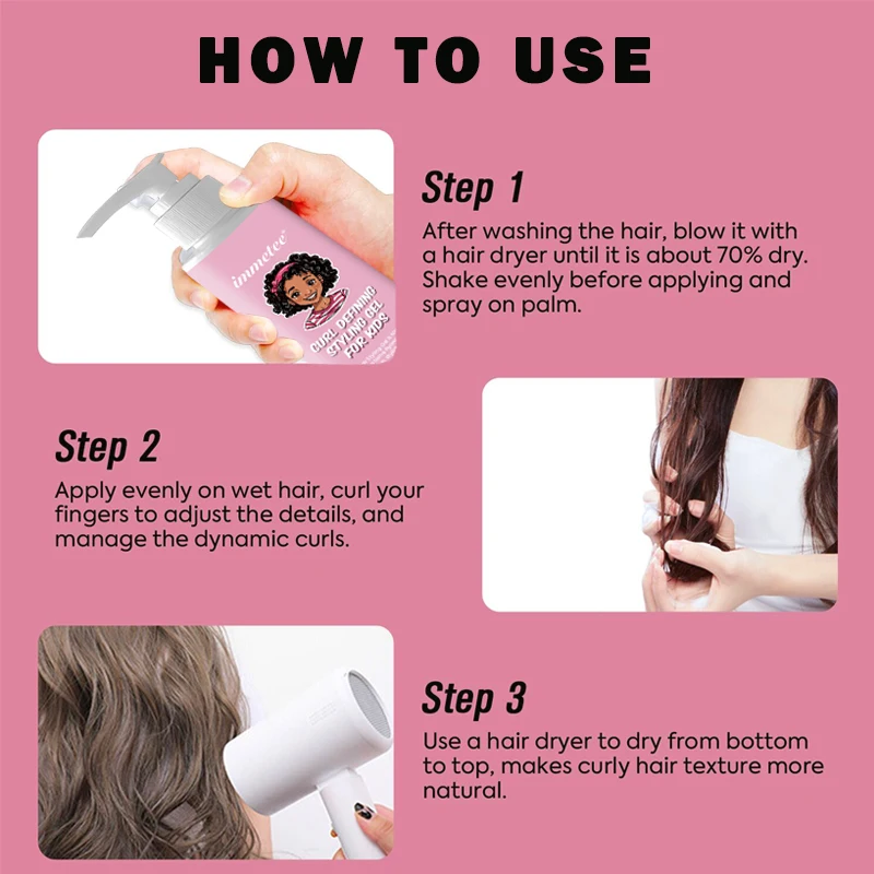 Kids Hair Gel Organic Moisturizing Defining Hair Curling Cream Strong Hold briads Hair Styling Gel For kids
