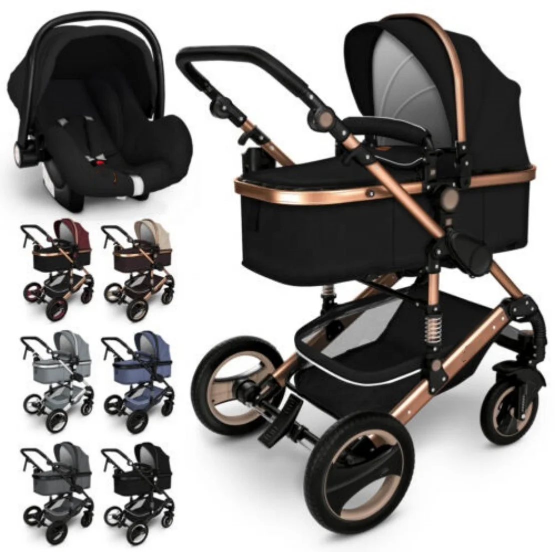 High Quality 3-in-1 Adjustable Baby Pram Portable Folding Buggy Stroller for Newborns Linen Cotton Material Travelers-Wholesale