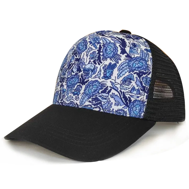 Digital Printing Trucker Hat Custom Printed logo Men Cap Custom 5 Panel Hat Mesh Full Pattern Trucker Hat