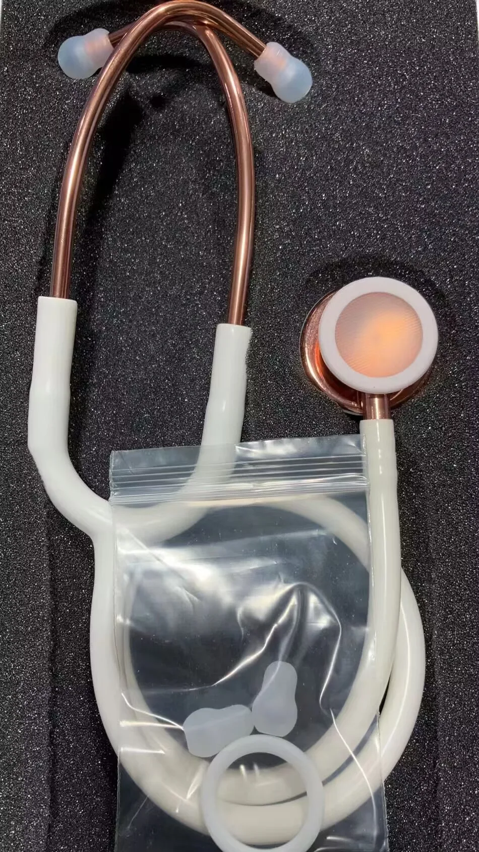 Hospital Deluxe Golden Head Doctor Stethoscope with White Tubing