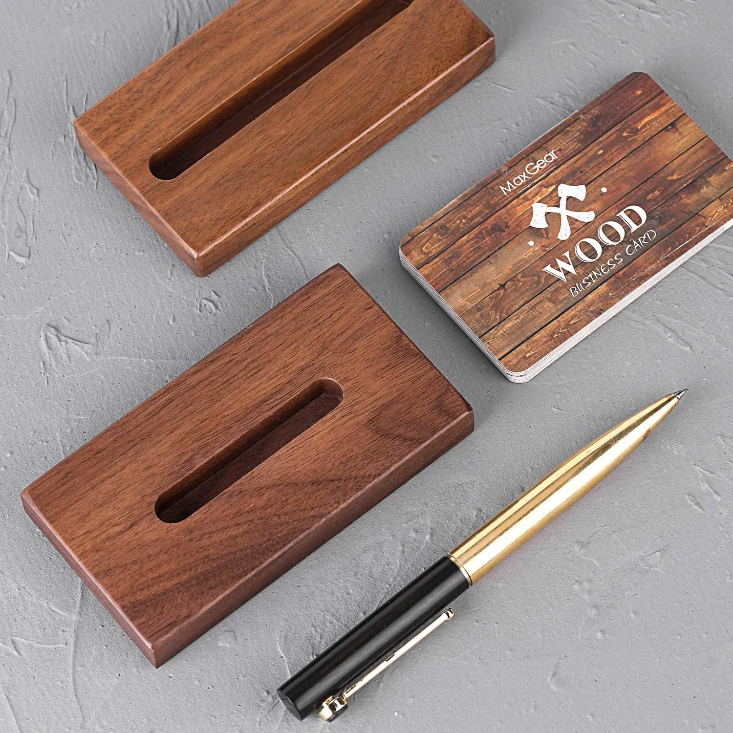 MaxGear Wood Walnut Business Card Display Holders Professional Card Holder Stand Desk Cards holder  for Desk Home and Office
